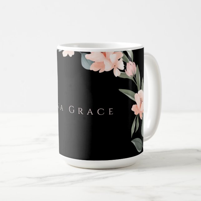 Rosa Blush Girly Akvarell Blomma Ros Svart Kaffemugg (Framsida höger)