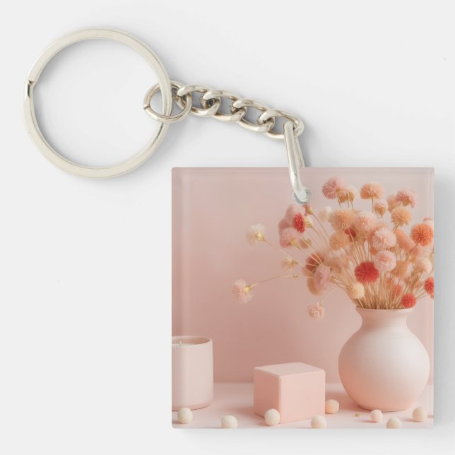 Rosa Blush Nyckelring med blommor (Framsidan)