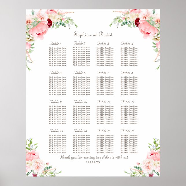 Rosa Blush Päroner Blommande Bröllopsställningsdia Poster (Framsidan)