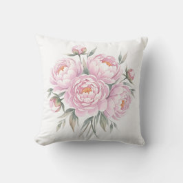 Rosa Blush Peonbukett Vattenfärg Blomma Kudde