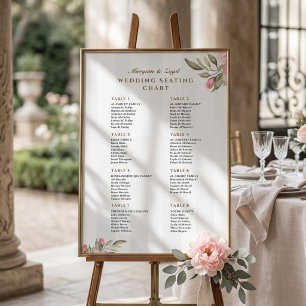 Rosa Blush-Peony Bröllopsplatskarta skylt