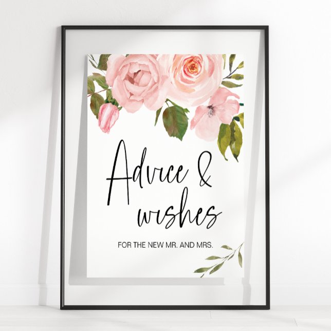 Rosa Blush Ros Blommig Kort & Present Skylt (Skapare uppladdad)