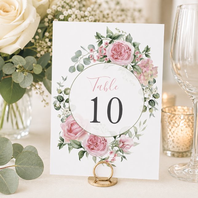 Rosa Blushing Peony Blommig Ram Bröllop Bordsnummer (Blush Pink Peony Floral Frame Wedding Table Number)