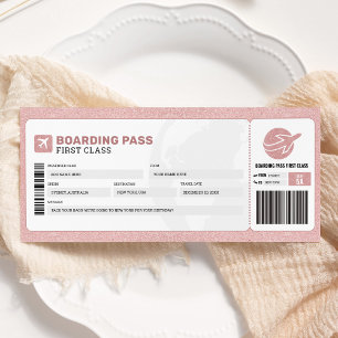 Rosa Boarding Pass Travel Resa Flygplan Gift Bilje Inbjudningar