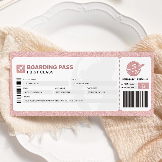 Rosa Boardingspass Resa Tripp Flygplan Gåva Biljet Inbjudningar (Skapare uppladdad)