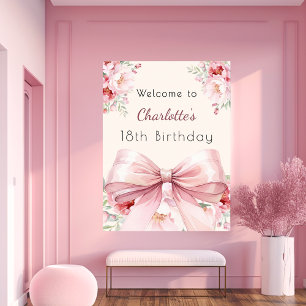 Rosa bockkräm blommigt födelsedag välkomst poster