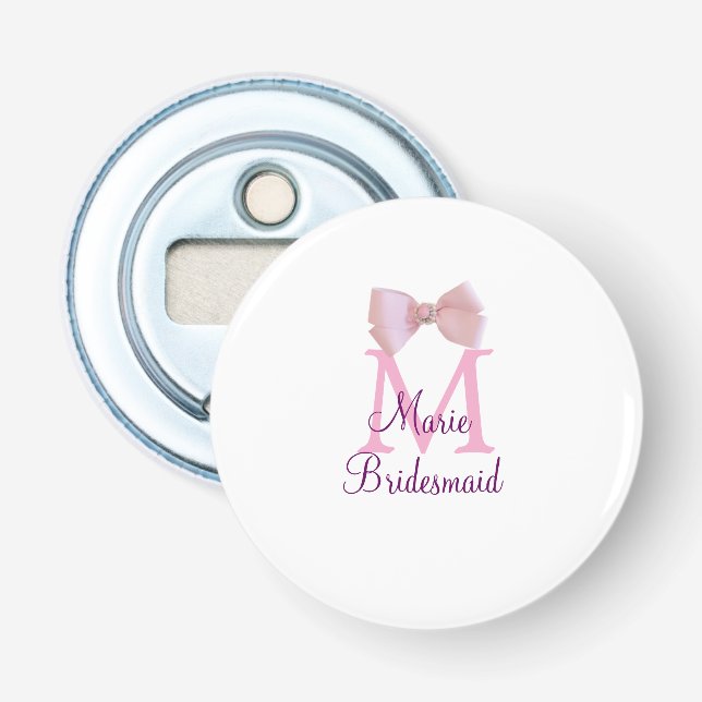rosa bog monogram bridesmaid modern giftig rustil flasköppnare (Framsidan)