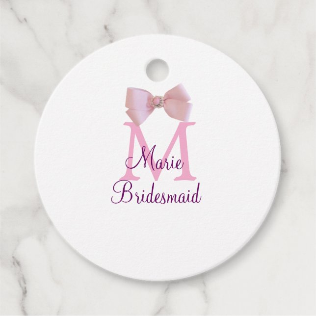 rosa bog monogram bridesmaid modern giftig rustil gåvor etiketter (Framsida)