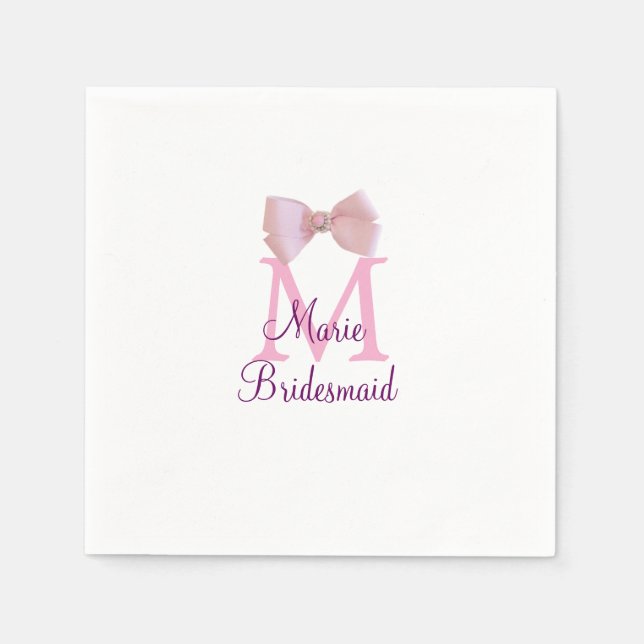 rosa bog monogram bridesmaid modern giftig rustil pappersservett (Framsidan)