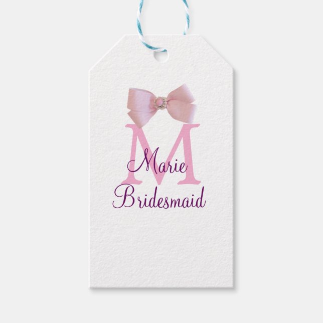 rosa bog monogram bridesmaid modern giftig rustil presentetikett (Framsidan)
