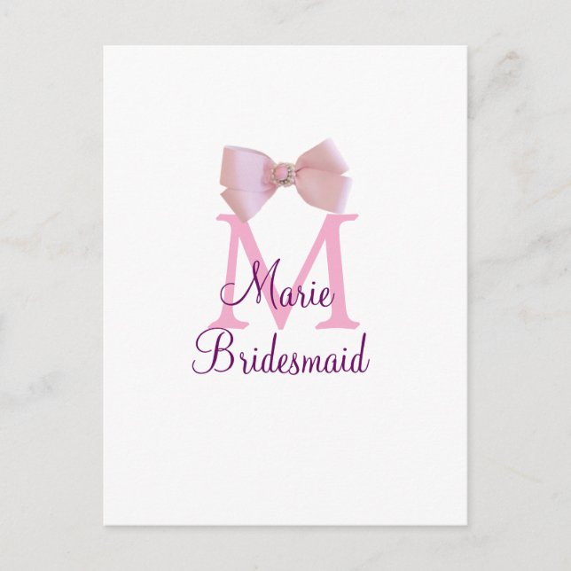 rosa bog monogram bridesmaid modern giftig rustil vykort (Framsida)