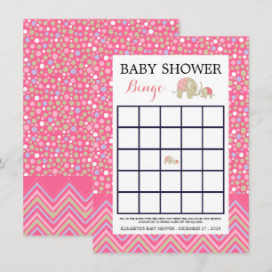 Rosa Bohemian Elephant & Chevron Baby Shower Bingo Inbjudningar