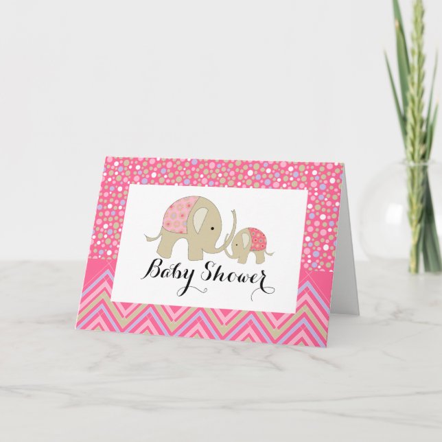 Rosa Bohemian Elephant & Chevron Baby Shower Inbjudan (Framsida)