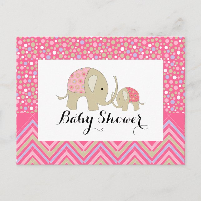 Rosa Bohemian Elephant & Chevron Baby Shower Inbjudan Vykort (Framsida)