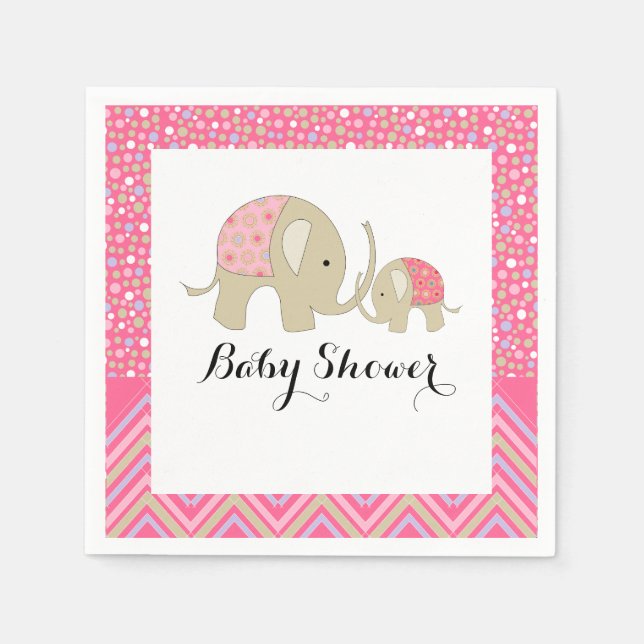 Rosa Bohemian Elephant och Chevron Baby Shower Pappersservett (Framsidan)