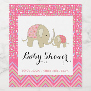 Rosa Bohemian Elephant och Chevron Baby Shower Vinflaska Etikett