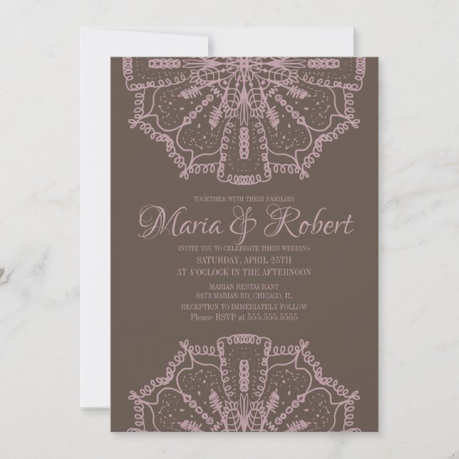 Rosa bohemisk mandala konst boho bröllopsinbjudan inbjudningar (Framsida)