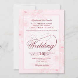 Rosa Boho Akvarell Blommig Fancy Script Bröllop Inbjudningar