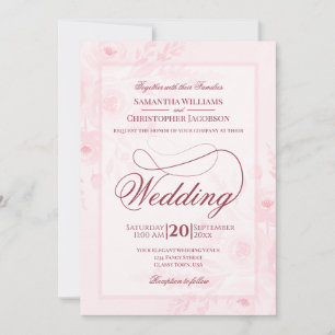 Rosa Boho Akvarell Blommig Fancy Script Bröllop Inbjudningar