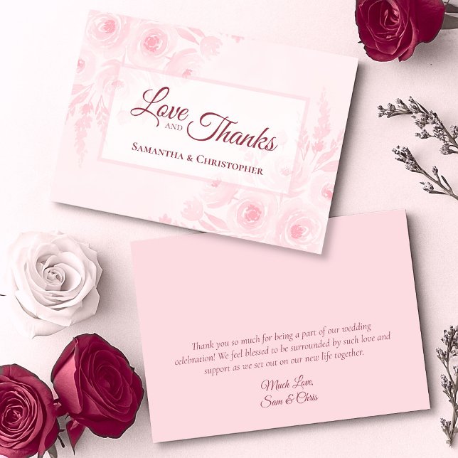 Rosa Boho Akvarell Blommig Kärlek & Tacksamhet Brö Tack Kort (Front/Back)
