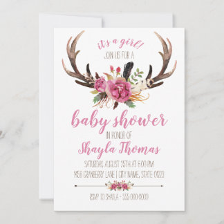 Rosa Boho Antler Baby Shower-inbjudan Inbjudningar