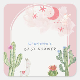 Rosa Boho Arch Cactus Leksak Girl Baby Shower Fyrkantigt Klistermärke