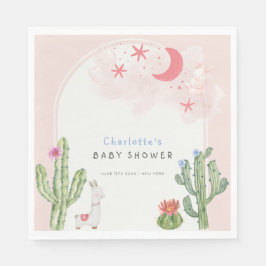 Rosa Boho Arch Cactus Leksak Girl Baby Shower Pappersservett