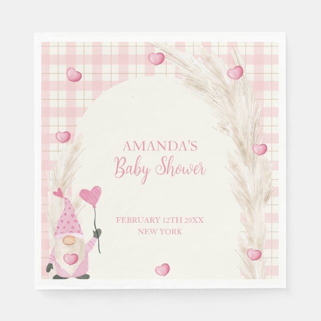 Rosa Boho Arch Gingham Baby Shower Pappersservett (Framsidan)