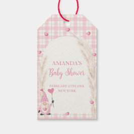 Rosa Boho Arch Gingham Baby Shower Presentetikett