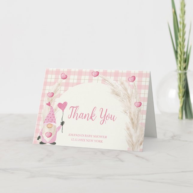 Rosa Boho Arch Gingham Baby Shower Tack Kort (Framsida)