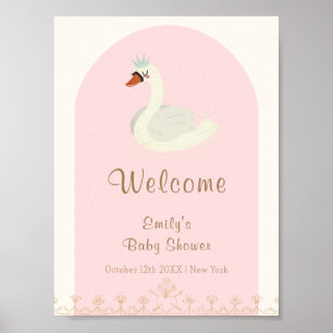 Rosa Boho Arch Princess Svan Baby Shower Välkommen Poster