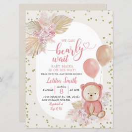 Rosa Boho Barly Wait Girl Baby Shower-inbjudan Inbjudningar