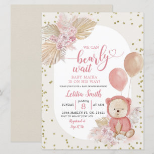Rosa Boho Barly Wait Girl Baby Shower-inbjudan Inbjudningar