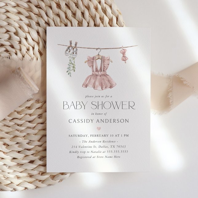 Rosa Boho Barnkläders Baby Shower Inbjudningar (Skapare uppladdad)