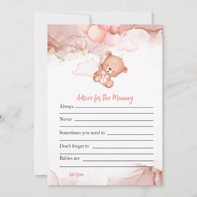 Rosa Boho Bear Baby Shower Game Advice for Mamma Inbjudningar (Framsida)