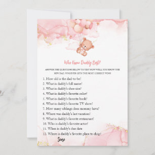 Rosa Boho Bear Baby Shower Game Advice för pappa Inbjudningar