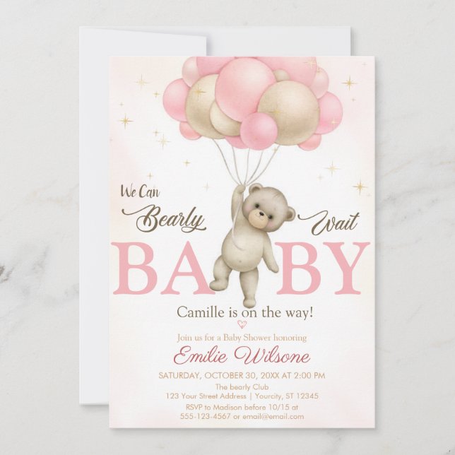 Rosa Boho Bear Baby Shower Inbjudningar (Framsida)