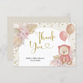 Rosa Boho Bear Baby Shower Tack för ditt kort