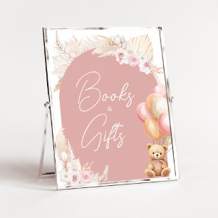 Rosa Boho Bear Balloon Baby Shower Bokar and Gifts Poster