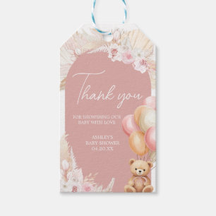Rosa Boho Bear Balloon Baby Shower Favor Taggar Presentetikett