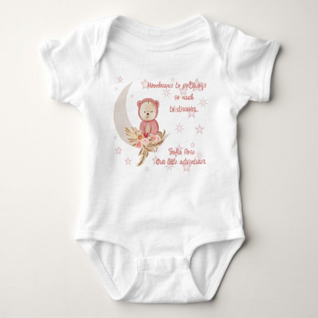 Rosa Boho Bear Måne Baby Clothing T Shirt (Framsida)