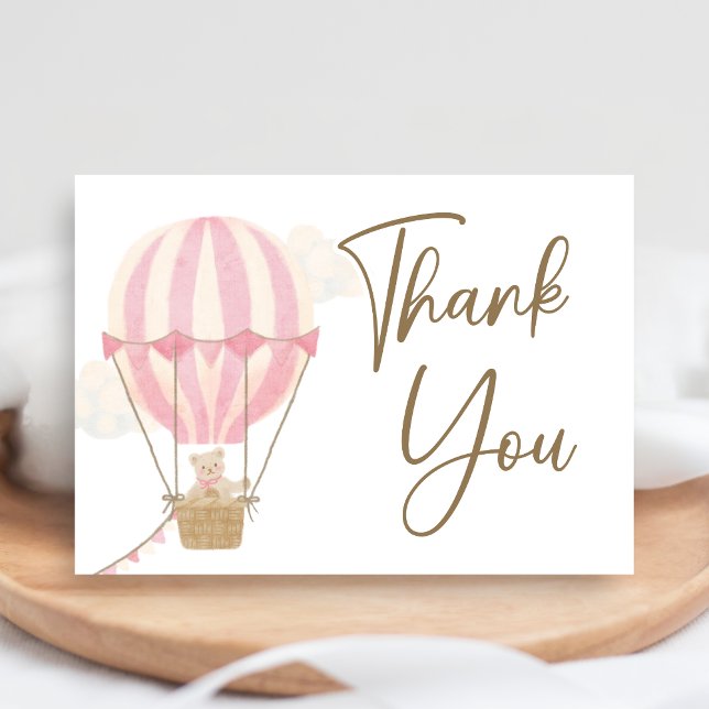 Rosa Boho Björn Bebis Bjudning  Tack Kort (Oh Baby Bear Baby Shower Thank You Card)