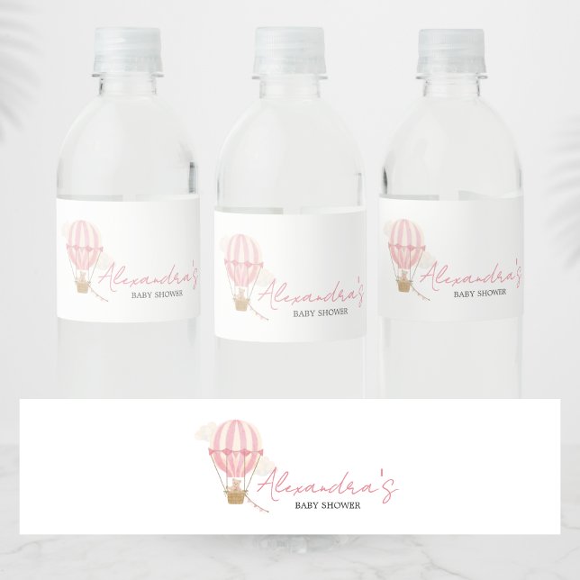 Rosa Boho Björn Bebis Shower  Vattenflaskor Etikett (Oh Baby Bear Baby Shower Water Bottle Label)