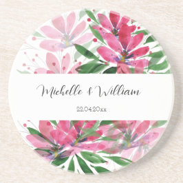 Rosa Boho Blommig Akvarell Monogrammerad Underlägg
