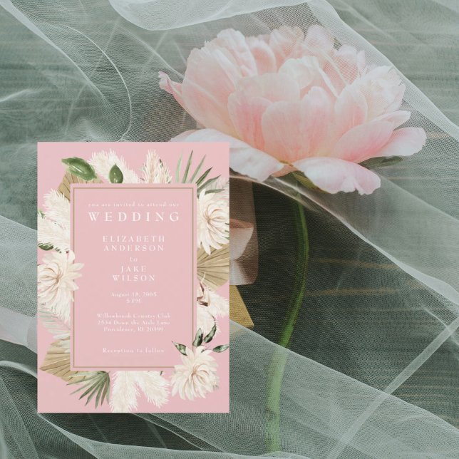 Rosa Boho Blommig Bröllop Inbjudningar (Skapare uppladdad)