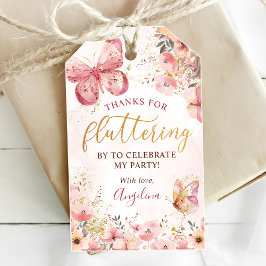 Rosa Boho Blommig Fjäril Bebis Shower Presentetikett