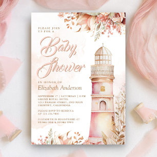 Rosa Boho Blommig Fyr Babyshower Inbjudningar