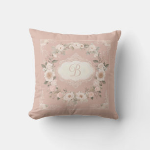 Rosa Boho Blommig Monogram Kudde