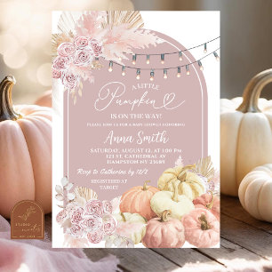 Rosa Boho Blommig Pumpa Bebis Shower Inbjudningar