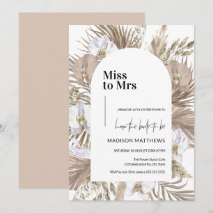 Rosa Boho Blommigt Arch Miss till Mrs Möhippa Inbjudningar